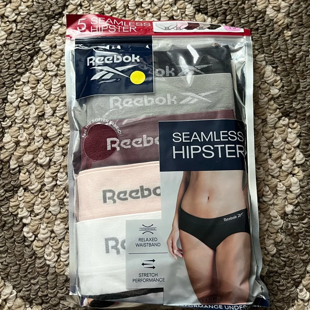 Reebok Seamless Hipster Underwear 5 Pk Black, Gray, White, Burgundy Pink Sm 4/6
